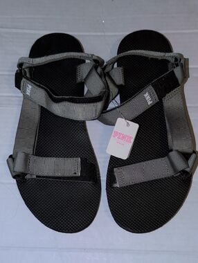 Discontinued Victoria's Secret PINK Black & Gray Velcro Strap Sandals 9/10Womens
